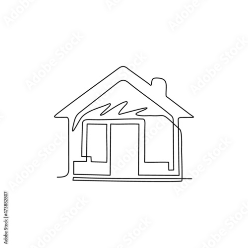 Single one line drawing house logo as icon for any business especially for house business, real estate, architecture, construction, mortgage, rent. Modern continuous line draw design graphic vector