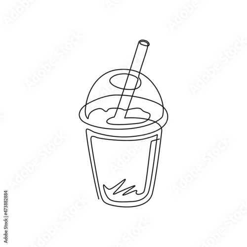 Continuous one line drawing bubble boba tea drink icon. Food refreshing trendy ice drink. For flyer, sticker, card, logo, symbol, print, poster. Single line draw design vector graphic illustration