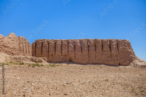 Walls of the ancient fortress Ayaz-Kala. Fortification was built in the 3-4 century BC. Height of the walls reaches 10 m. Shot in the Kyzylkum desert, Uzbekistan photo
