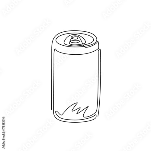 Single continuous line drawing soda aluminum can icon. Soda refreshing drink in summer concept. For flyer, sticker, card, logo, symbol, print, poster. One line draw graphic design vector illustration