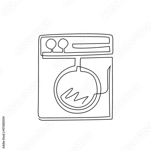 Continuous one line drawing modern laundry machine logo. Electric clothing wash and cleaning service. Editable design for shop, store, business company. Single line draw design vector illustration