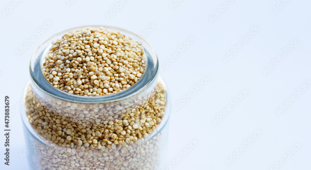 Organic Quinoa in a jar on white background. Organic Quinoa in a jar on white background.