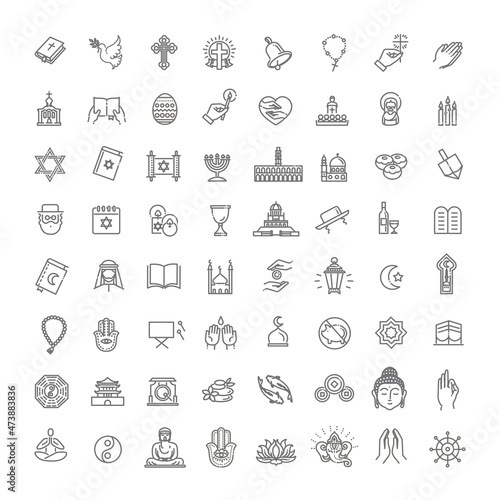 Vector religion icons set thin style. Vector