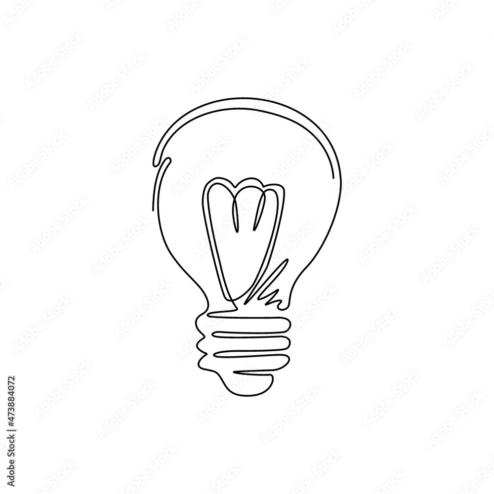 Single one line drawing light bulb line icon logo. Idea sign, solution, thinking concept. Lighting electric lamp. Electricity, shine. Trendy flat style for graphic design. Continuous line draw vector Single one line drawing light bulb line icon logo. Idea sign, solution, thinking concept. Lighting electric lamp. Electricity, shine. Trendy flat style for graphic design. Continuous line draw vector