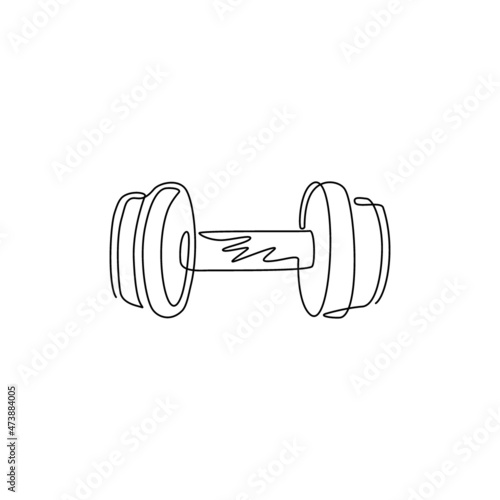 Single continuous line drawing dumbbells flat icon. Thin line signs for design logo, visit card. Outline symbol for web design or mobile app. Dumbbells outline pictogram. One line draw graphic vector
