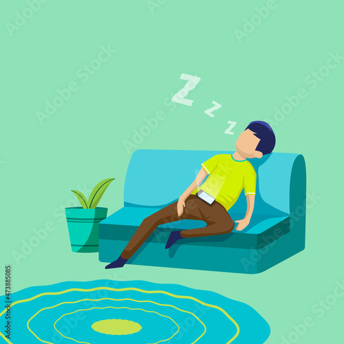 man sleeping on sofa while holding smartphone illustration