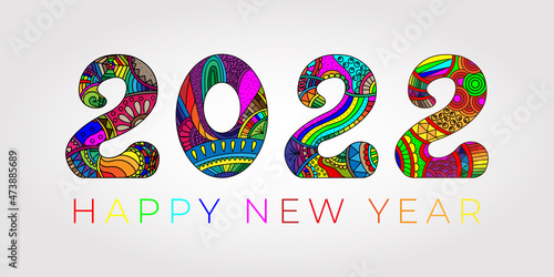 Vector mandalas style decoration, hand drawn round ornament. 2022. Happy New Year card design. Vector illustration , mandala