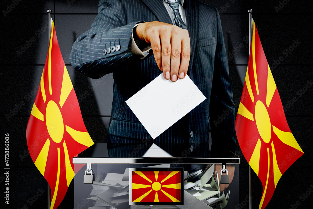 Macedonia flags, hand dropping voting card - election concept - 3D illustration