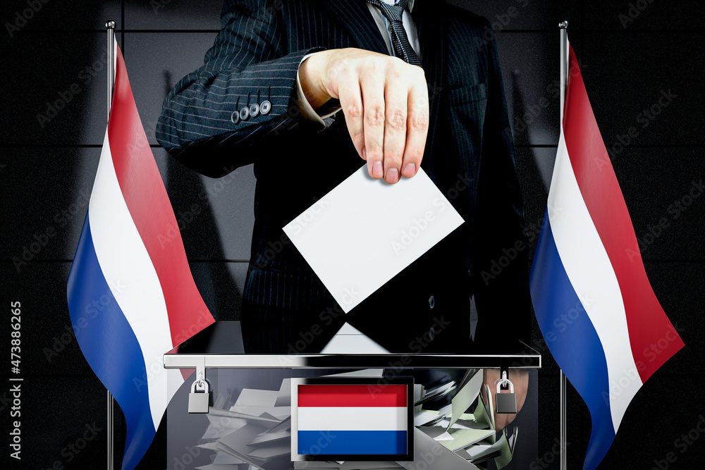 Netherlands flags, hand dropping voting card - election concept - 3D illustration