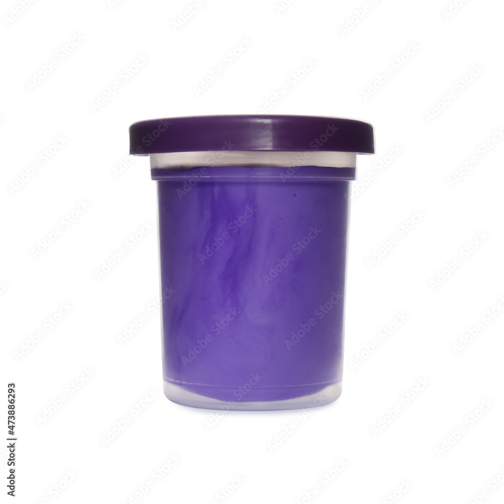 Plastic container with color play dough isolated on white Plastic container with color play dough isolated on white
