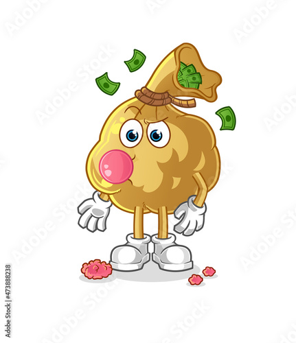 money bag chewing gum vector. cartoon character