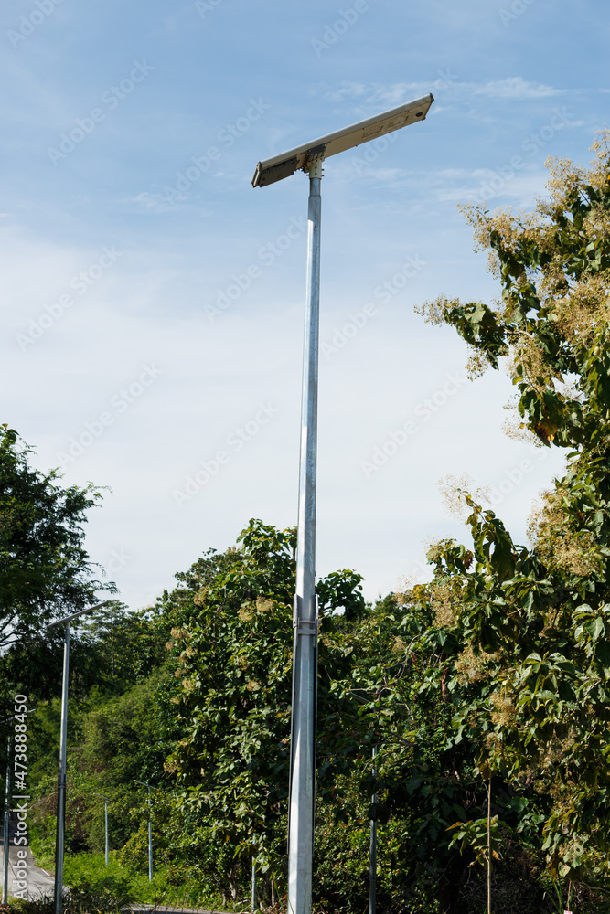 Solar cell street lamp pole on sky background Solar cell street lamp pole on sky background