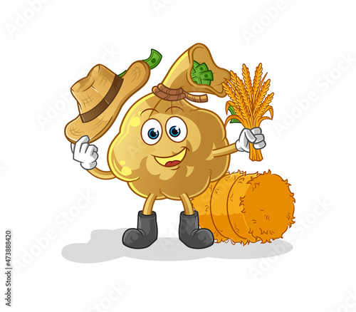 money bag farmer mascot. cartoon vector