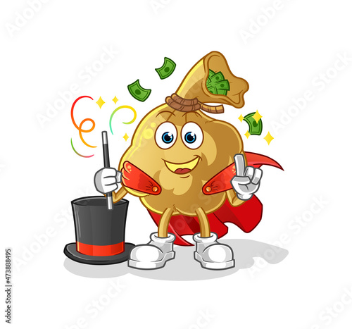money bag magician illustration. character vector