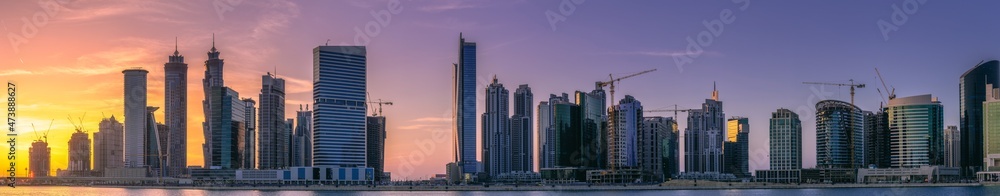 Fototapeta premium Cityscape of Dubai and panoramic view of Business bay, UAE