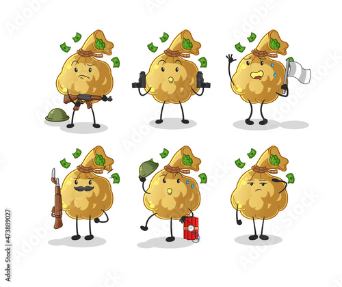 money bag troops character. cartoon mascot vector