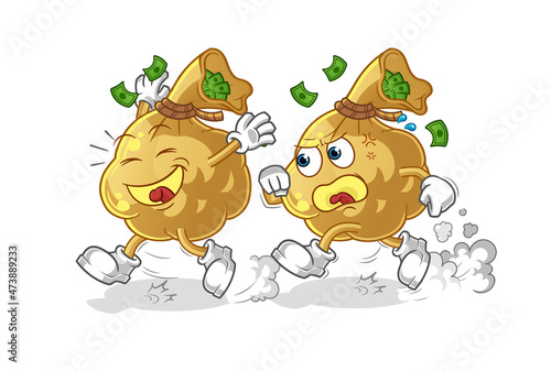 money bag play chase cartoon. cartoon mascot vector