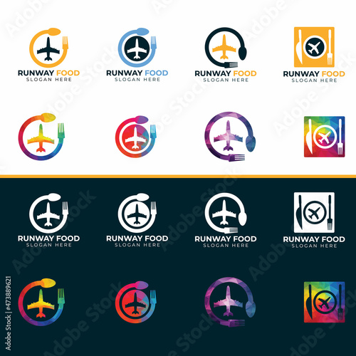 Runway food logo bundle. Food Plane logo design template.