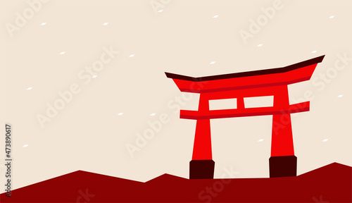 A simple illustration of Japanese gate Torii with some copy space area