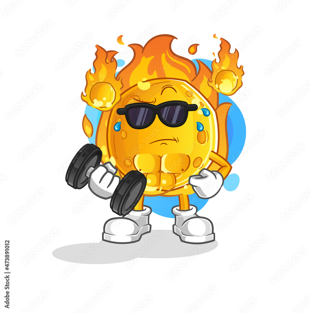 meteor lifting dumbbell vector. cartoon character meteor lifting dumbbell vector. cartoon character