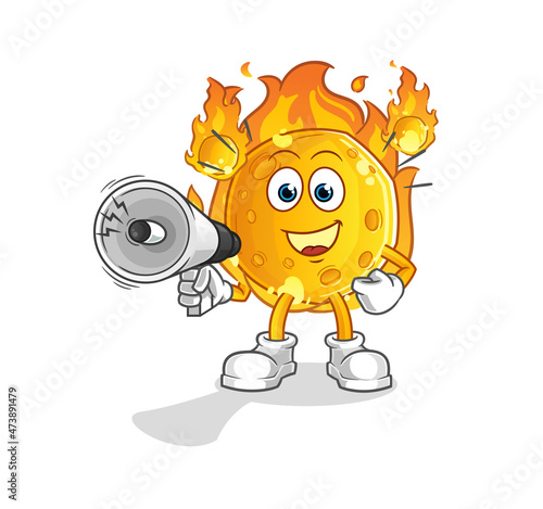 meteor holding hand loudspeakers vector. cartoon character