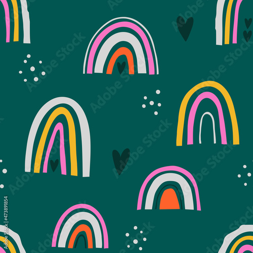 Seamless pattern with hand drawn rainbows. Vector illustration.