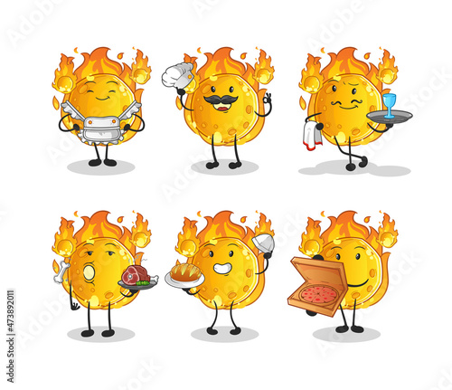 meteor restaurant group character. cartoon mascot vector