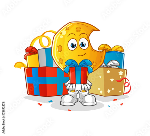 Wallpaper Mural Crescent moon give gifts mascot. cartoon vector Torontodigital.ca