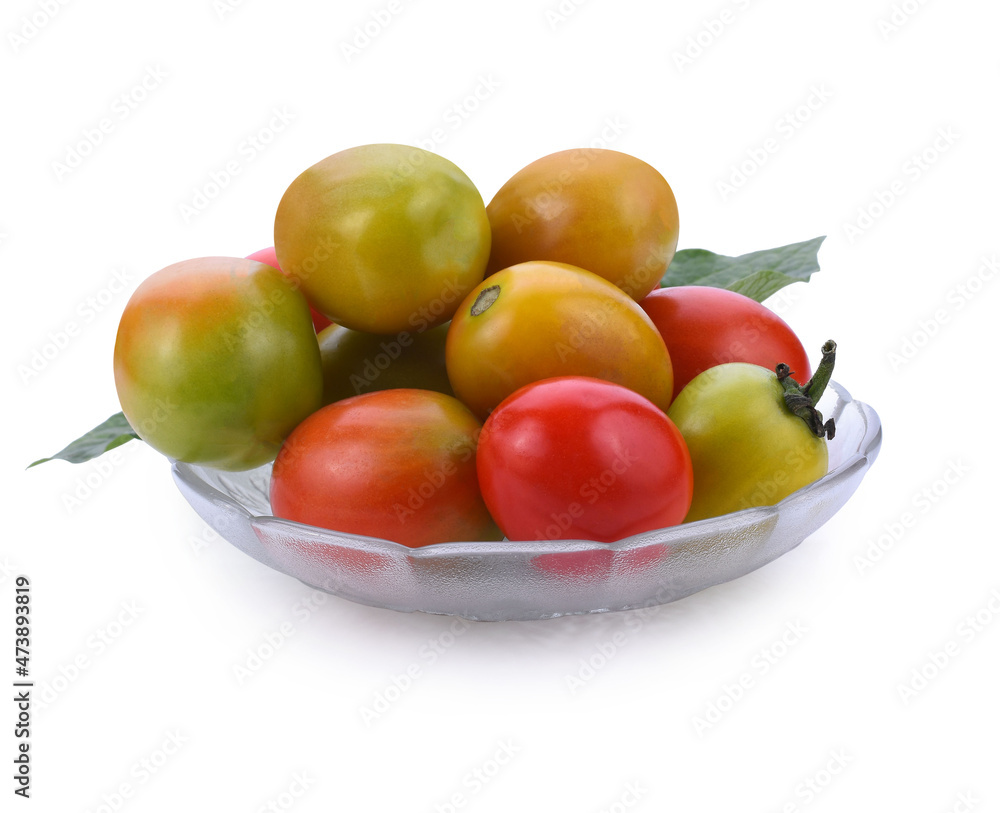 Cherry tomatoes stack isolated on white background