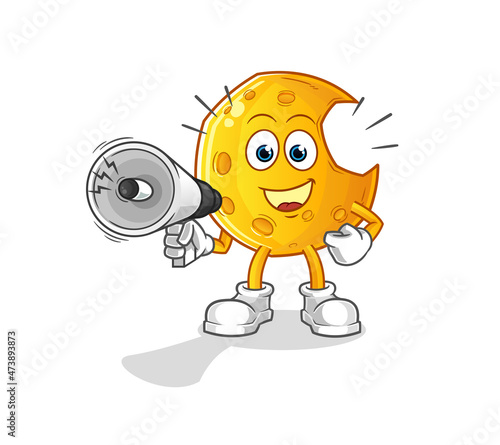 Crescent moon holding hand loudspeakers vector. cartoon character