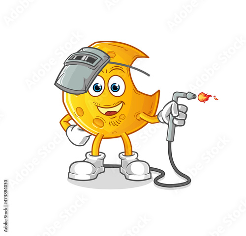 Crescent moon welder mascot. cartoon vector