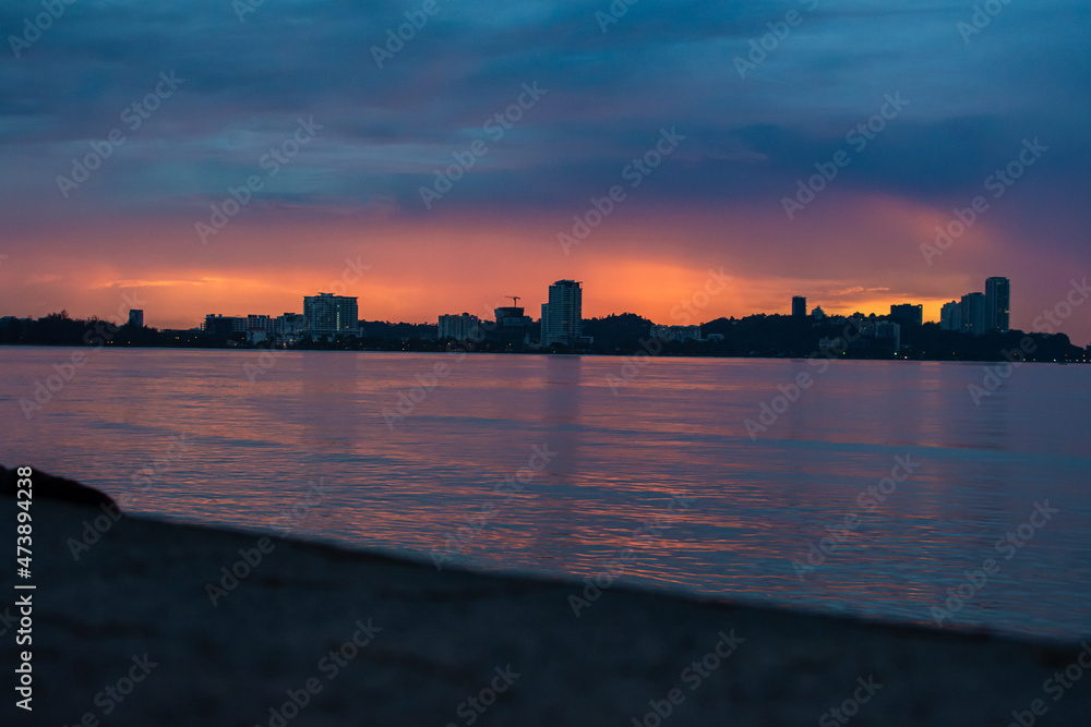 city skyline at sunset