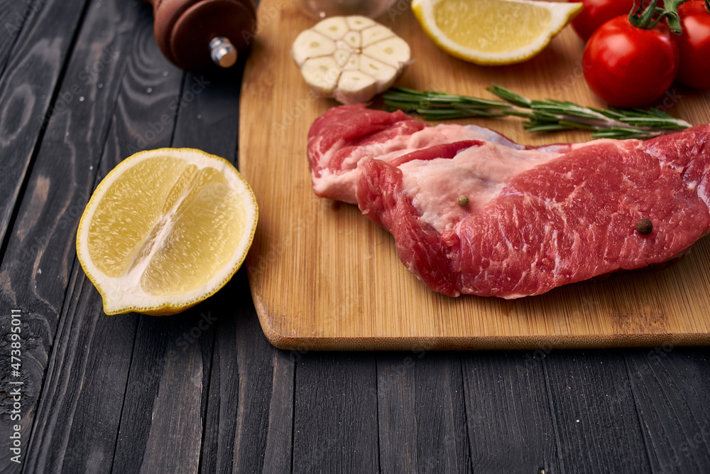 meat vegetables ingredients on a wooden board beef meat vegetables ingredients on a wooden board beef