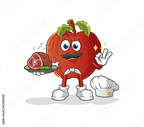 rotten apple chef with meat mascot. cartoon vector