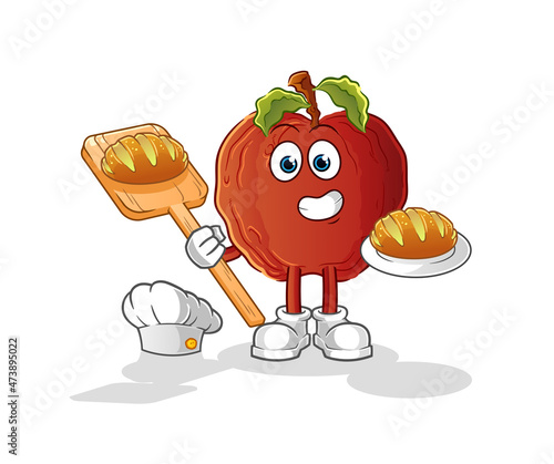 rotten apple baker with bread. cartoon mascot vector
