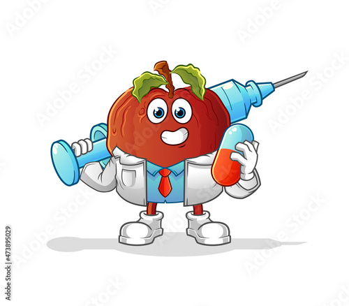 rotten apple doctor holding medichine and injection