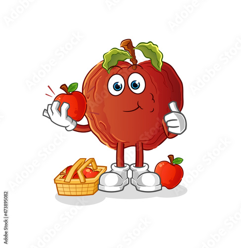 rotten apple eating an apple illustration. character vector