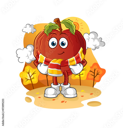 rotten apple in the autumn. cartoon mascot vector