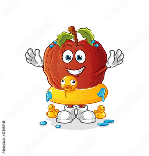 rotten apple with duck buoy cartoon. cartoon mascot vector
