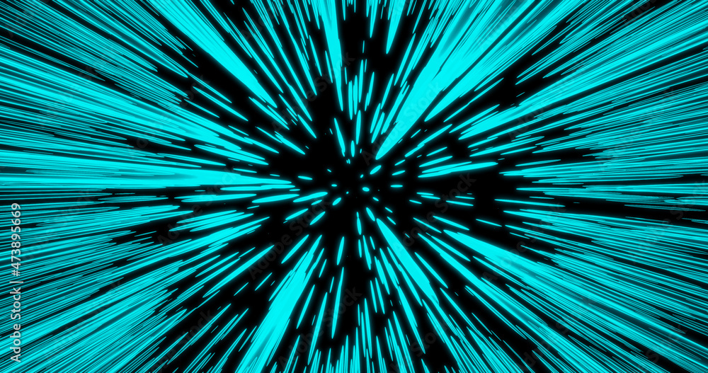 Obraz premium Render with blue converging rays on black background