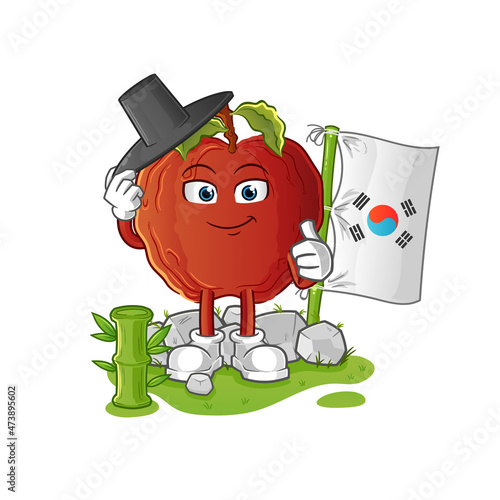 rotten apple korean character. cartoon mascot vector