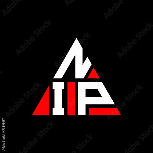 NIP triangle letter logo design with triangle shape. NIP triangle logo design monogram. NIP triangle vector logo template with red color. NIP triangular logo Simple, Elegant, and Luxurious Logo. NIP 