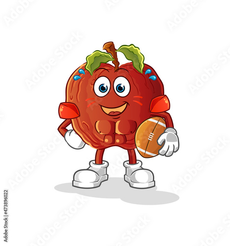 rotten apple playing rugby character. cartoon mascot vector