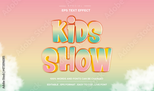 editable 3d kids show text effect