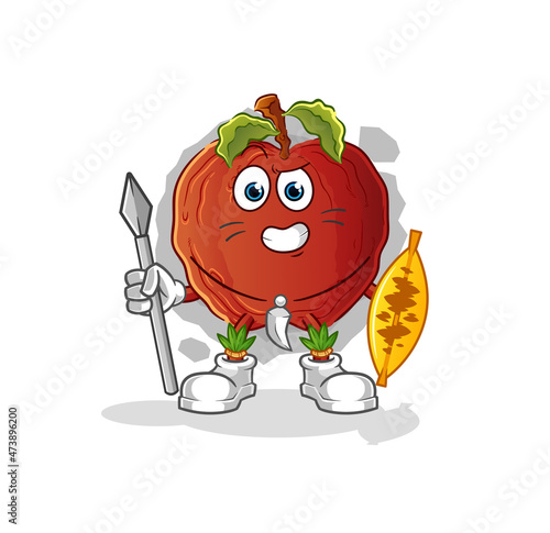 rotten apple african tribal fighter mascot. cartoon vector