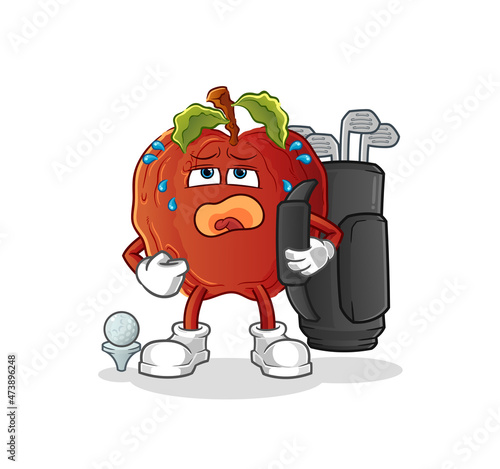 rotten apple with golf equipment. cartoon mascot vector