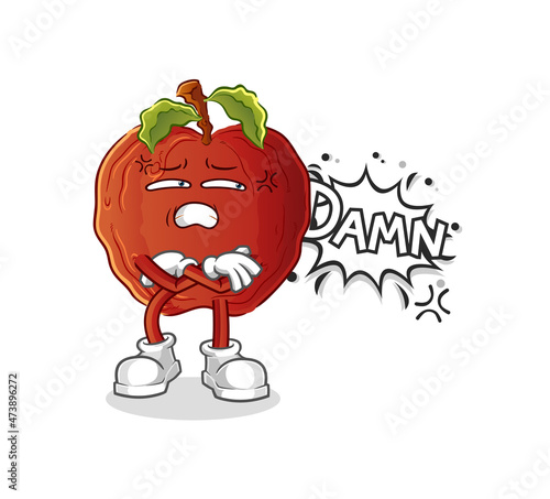 rotten apple very pissed off illustration. character vector