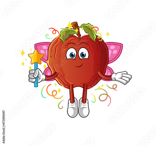rotten apple fairy with wings and stick. cartoon mascot vector