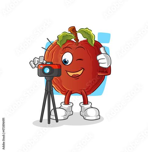 rotten apple photographer character. cartoon mascot vector