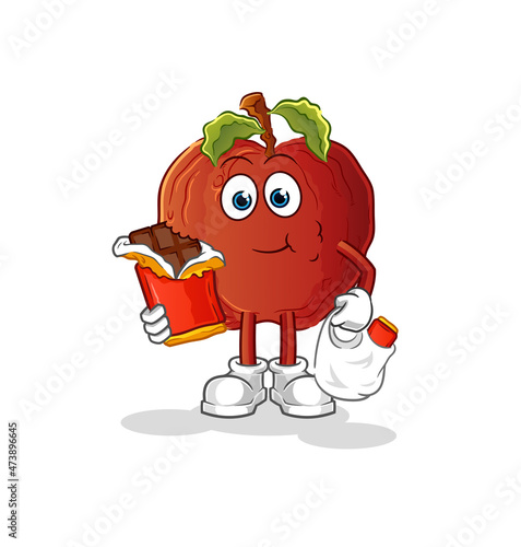 rotten apple eat chocolate mascot. cartoon vector
